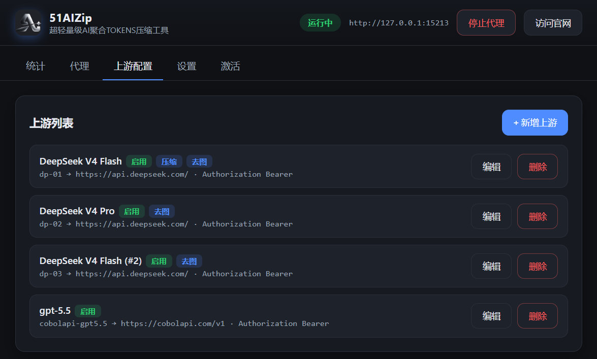 51AIZip 上游配置界面